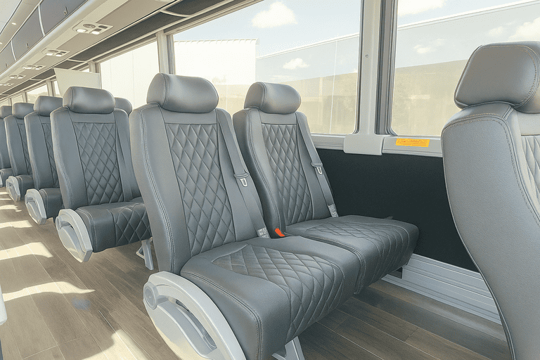 interior of New Bedford Minibus Company charter bus