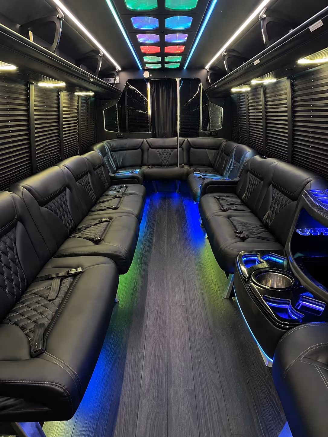 new bedford 20 passenger party bus interior