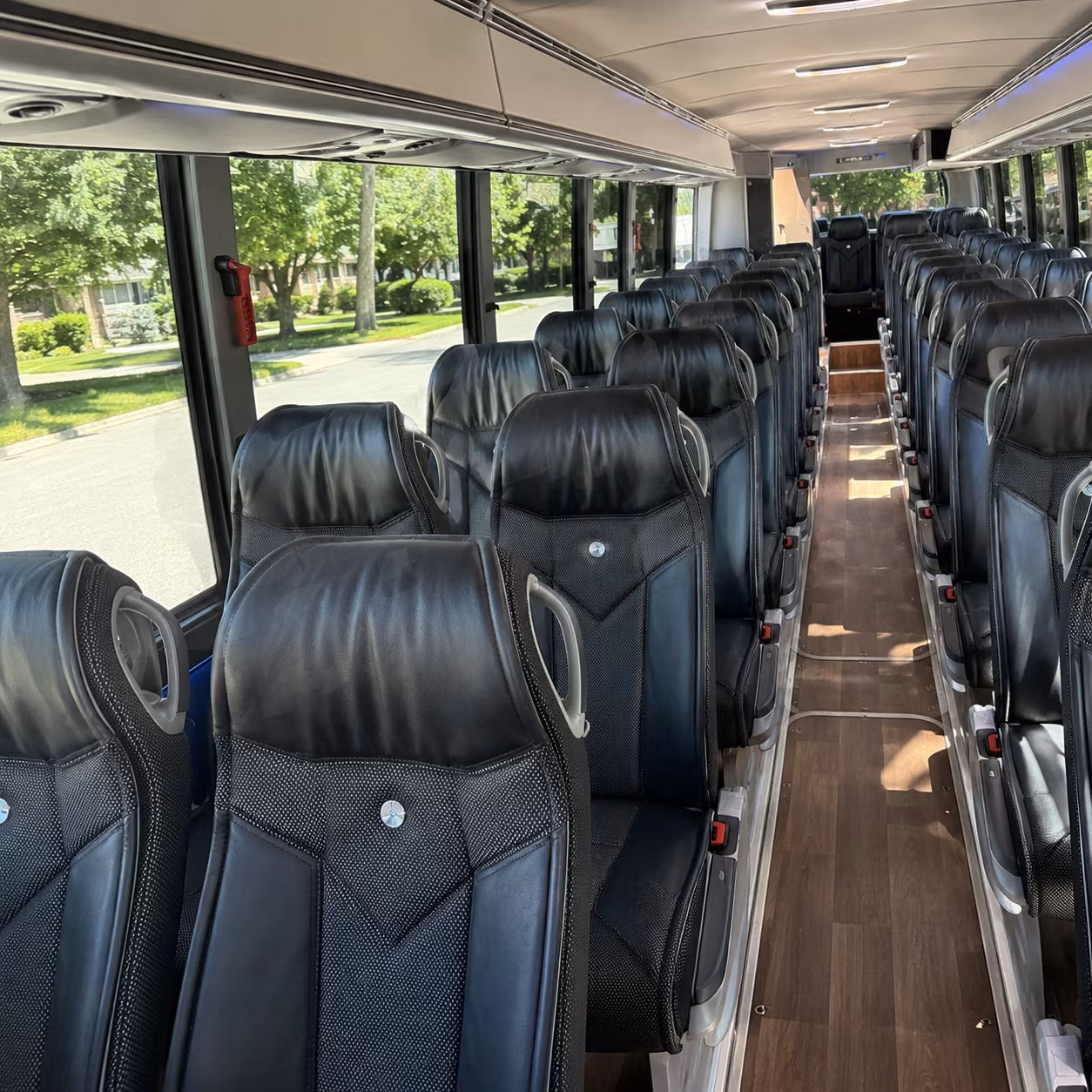 new bedford 40 passenger charter bus inside