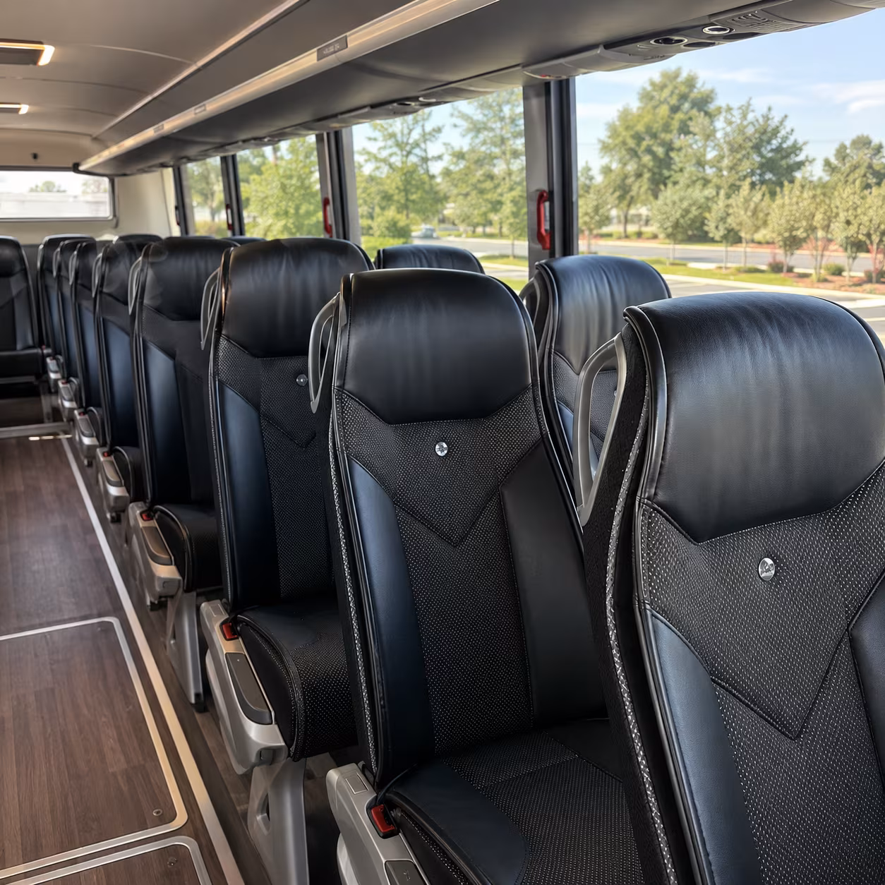 new bedford 45 passenger charter bus interior