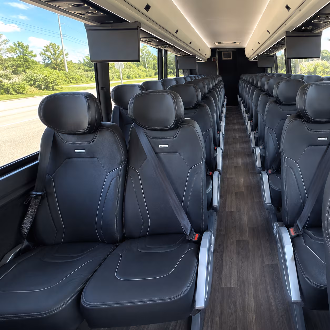new bedford 47 passenger charter bus inside